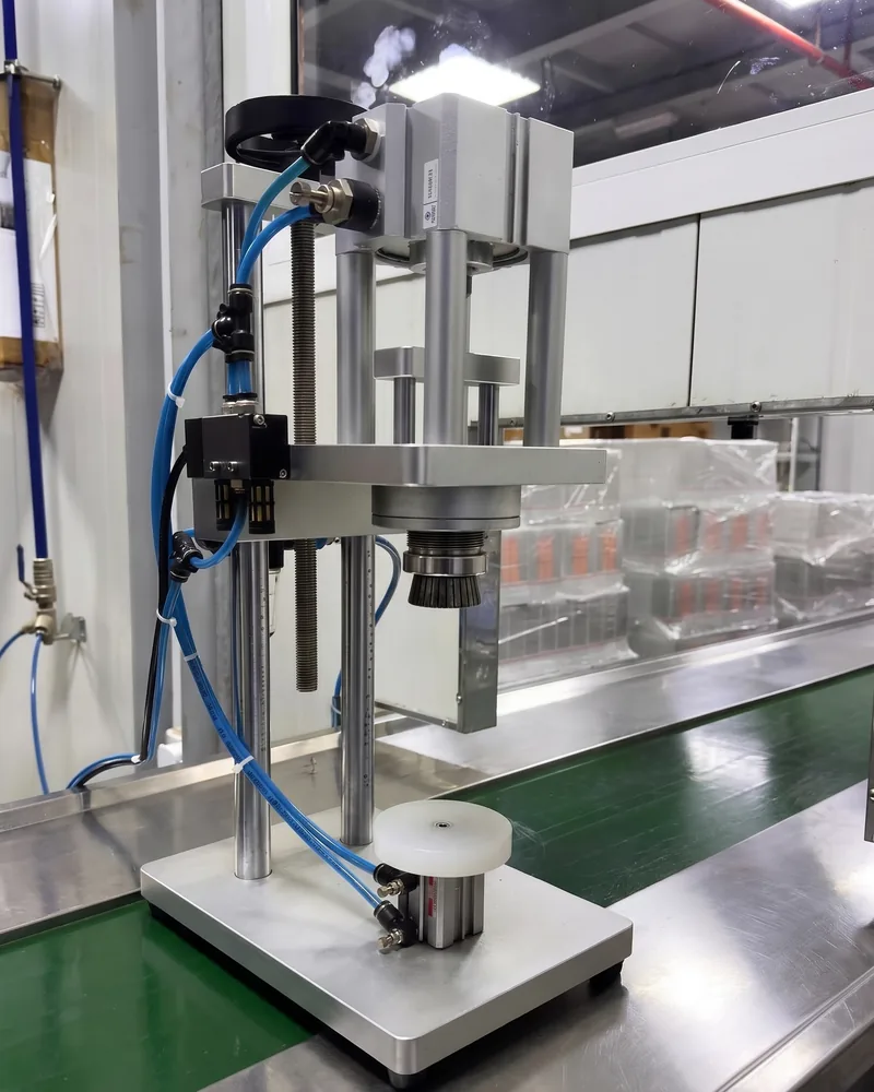 Pneumatic neck crimping at the Luxury Line Perfumes factory
