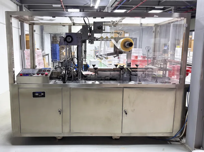 Cellophane overwrapping at the Luxury Line Perfumes factory